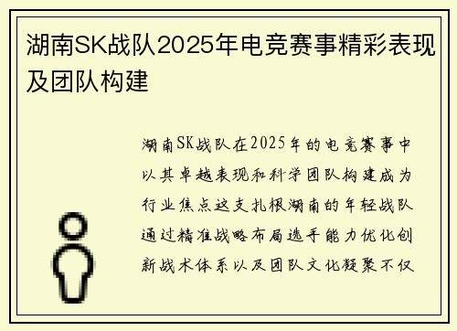 湖南SK战队2025年电竞赛事精彩表现及团队构建